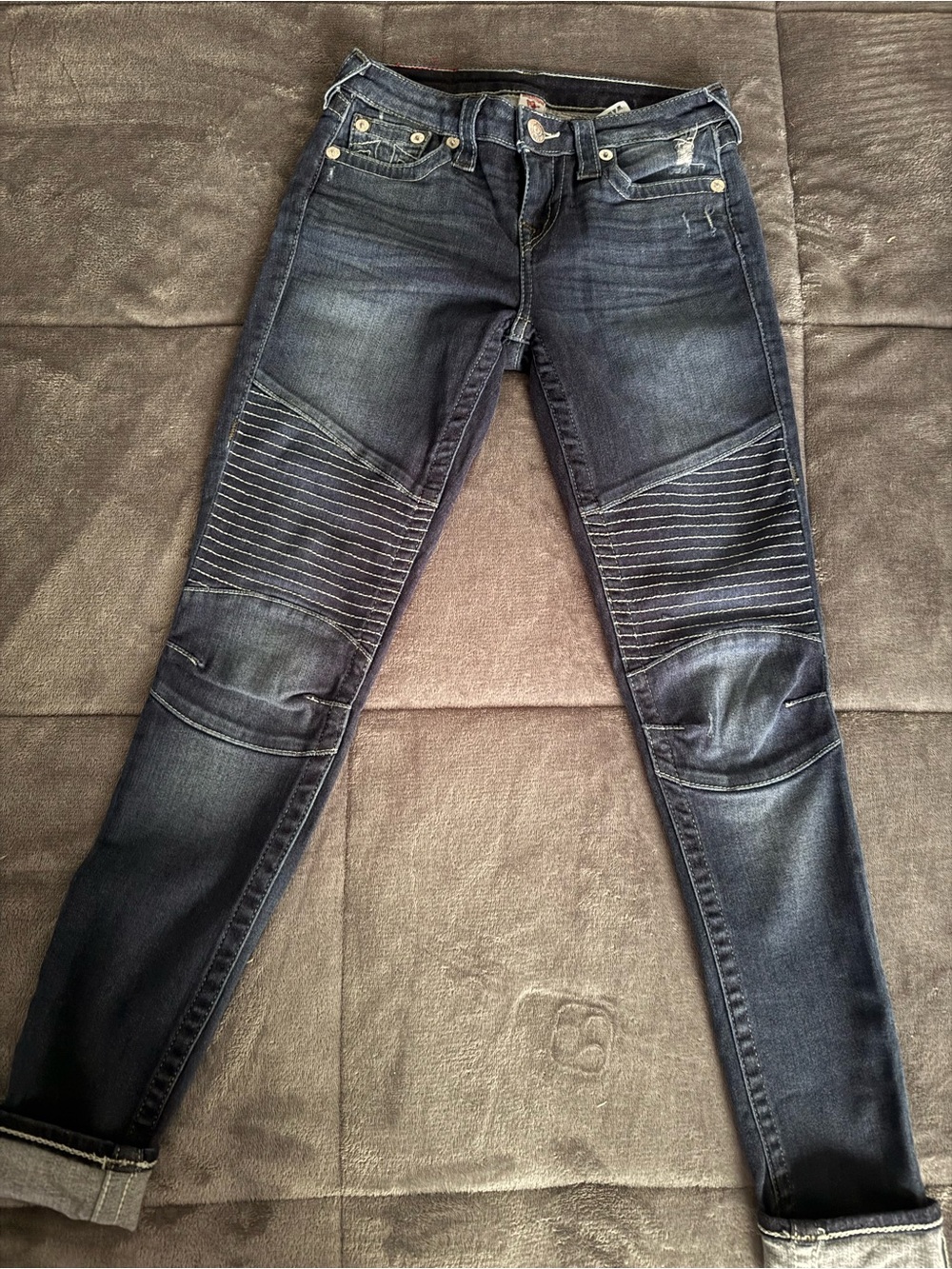 True Religion Men's-Inspired Moto Skinny Jeans - Dark Wash